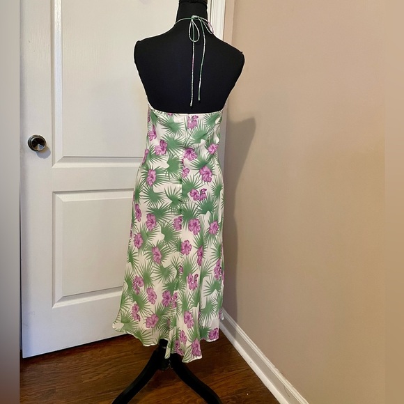 WALTER Vintage 90s Silk Strapless Halter Slip Dress Tropical Floral Party Size 2 - Picture 5 of 8